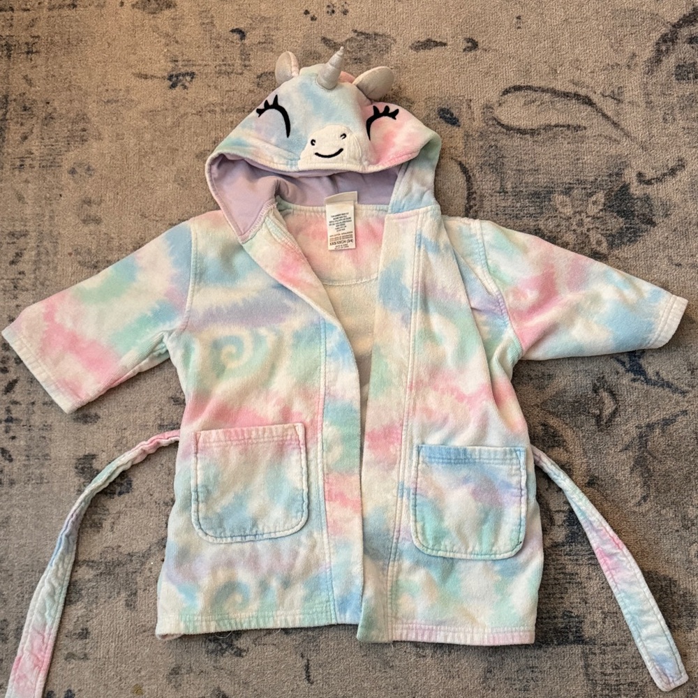 Unicorn Hooded Tie-Dye Robe for Kids